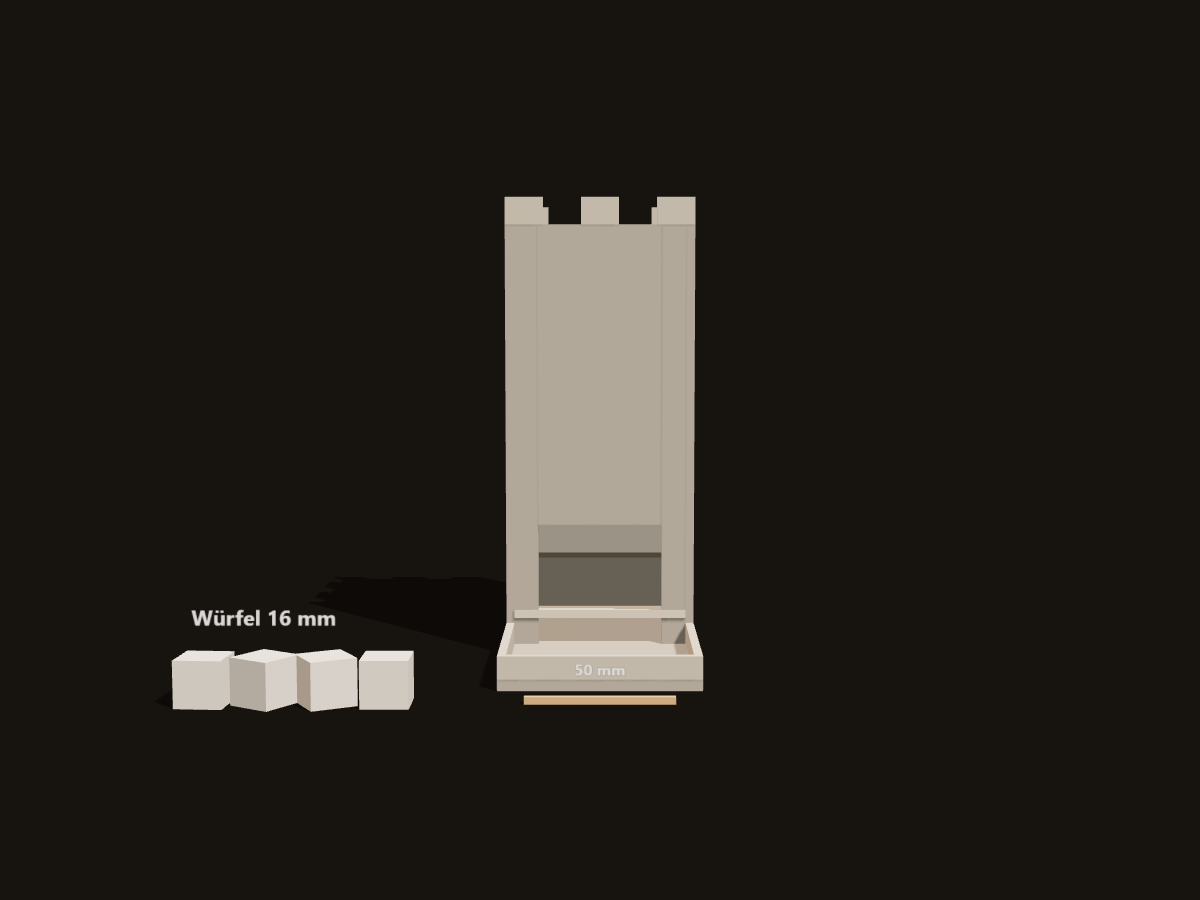 3D-Rendering des Entwurfs: Würfelturm, Größenvergleich